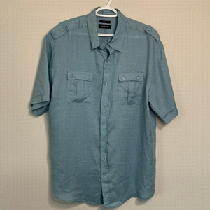 Distinction Short Sleeve 100% Linen Western Button Shirt Size XL 17 1/2 Blue